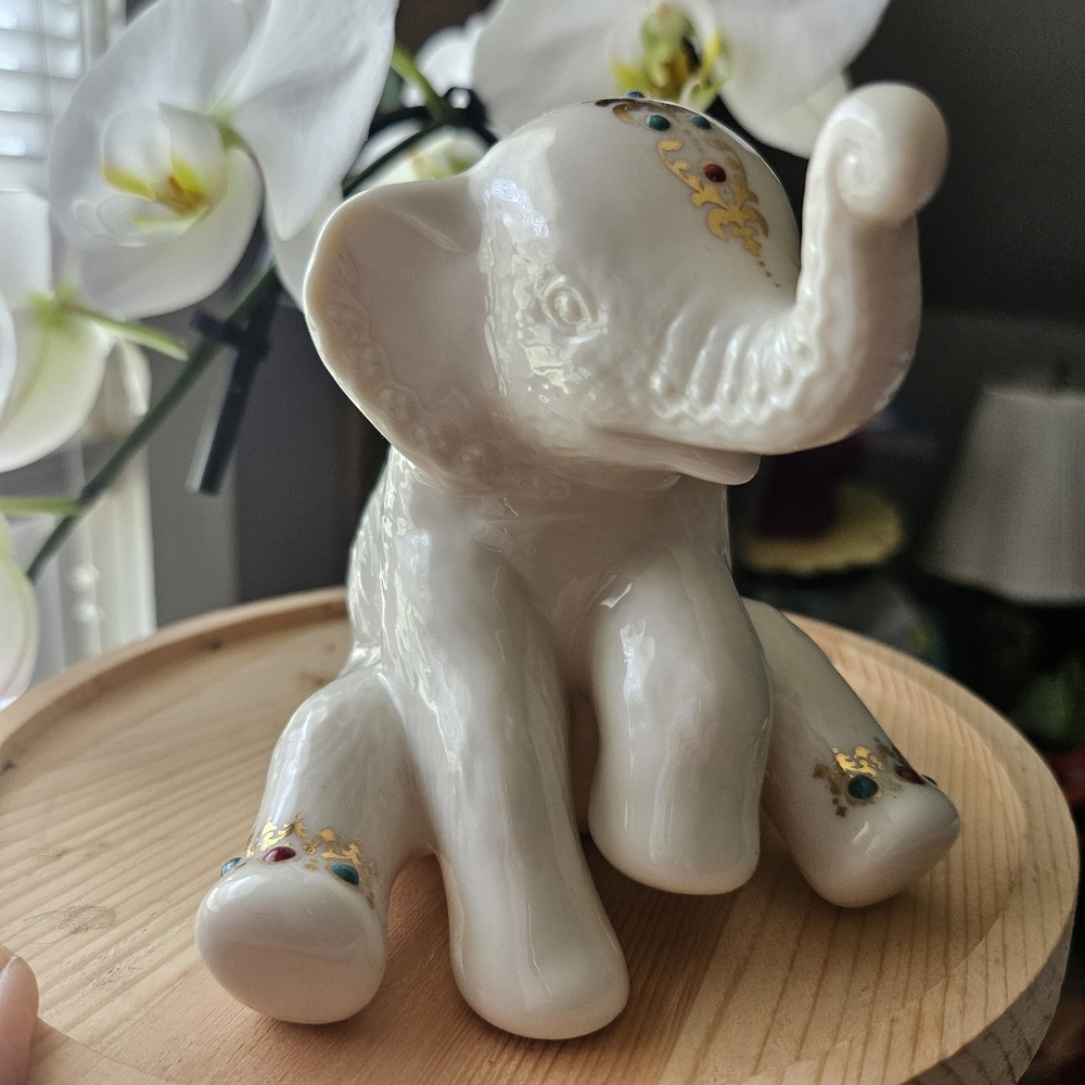 Vintage Lenox China Jewels Baby Elephant Trunks Up